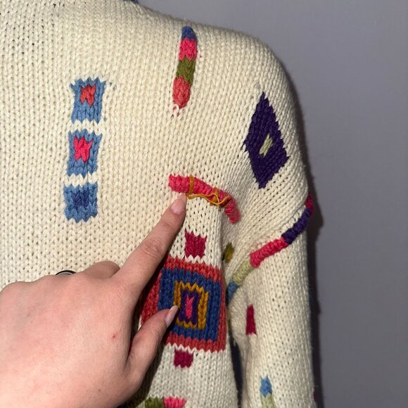 Vtg Y2k Icelandic Design Colorful Knit Cardigan Sweater Cotton Zipper Sz Medium - Picture 5 of 8